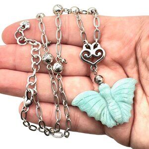 Brighton Womens Necklace Silver Amazonite Junan Butterfly 16 - 18 Inch Statement